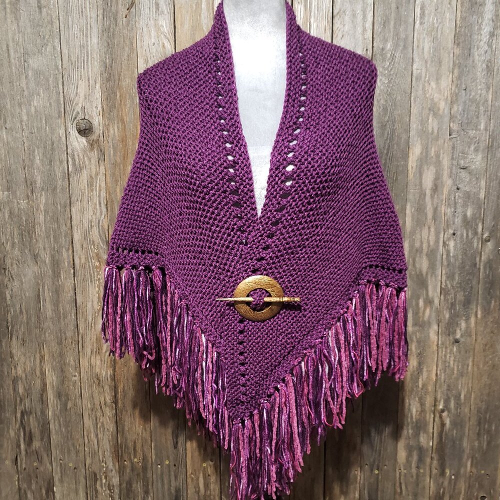 NEW Purple Hand Knit Knitted Shawl‎ Wrap Scarf Boho Hippie Handmade Women's